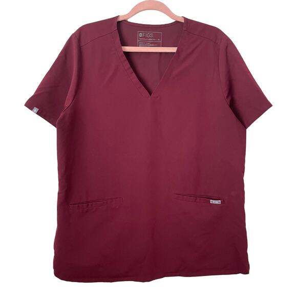 Figs Scrub Top Womens XL Burgundy Casma 3 Pocket Short Sleeve FIONx Nurse RN - Picture 1 of 11